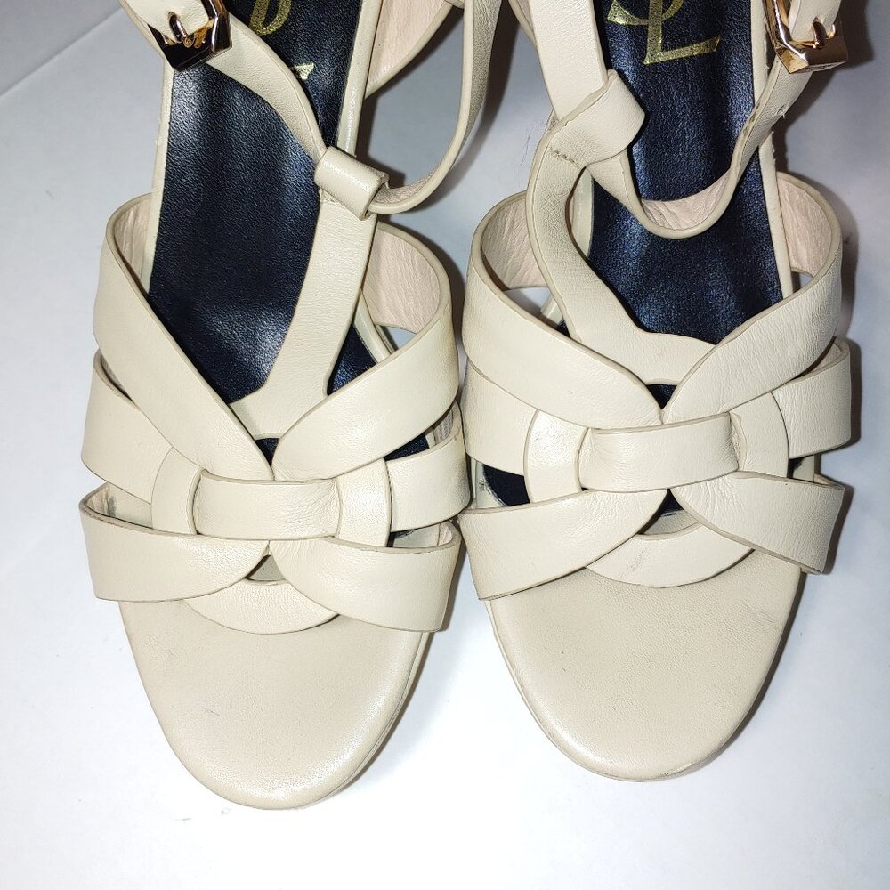 SAINT LAURENT Tribute Platform Sandals in Smooth Leather Cream Size 39 - Picture 7 of 15